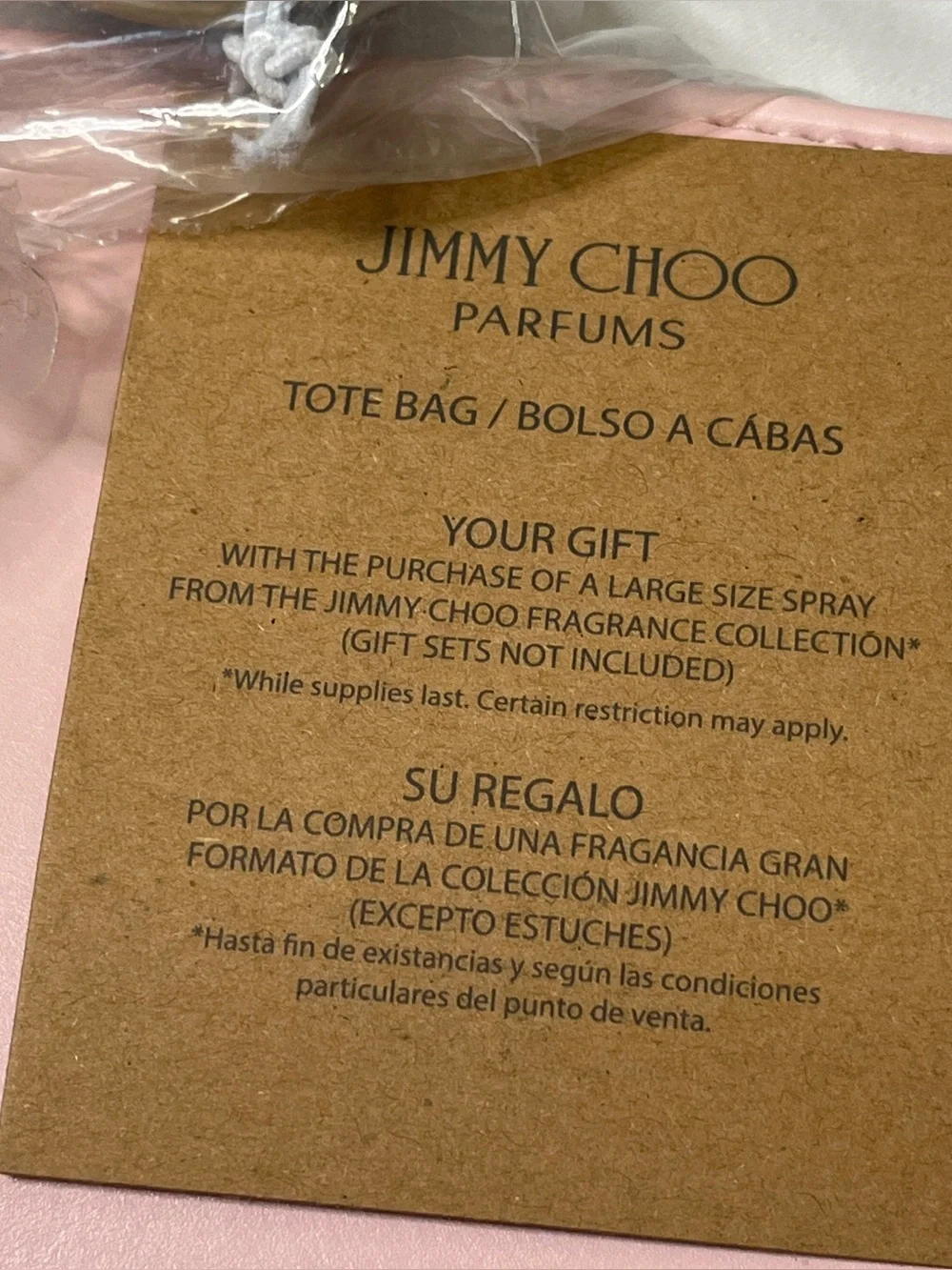 Jimmy Choo Parfum Tote Bag Pink & Gold Glitter Large Shoulder Bag Faux Leather